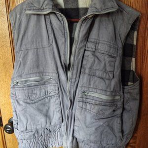 Men's Large Reversible Gray Plaid Vest Jacket